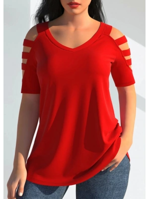 Kadın Kısa Kollu Kollar şerit Detay V Yaka Viskon Bluz