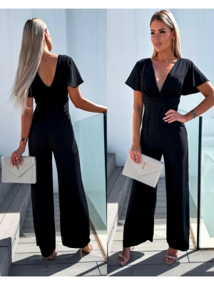 Kadın Kısa Kollu Kruvaze Yaka Sırt Dekolteli Pegasus Kumaş Tulum