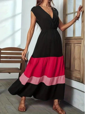 Kadın Kısa Kollu Kruvaze Yakalı çok Renkli Aerobin Elbise