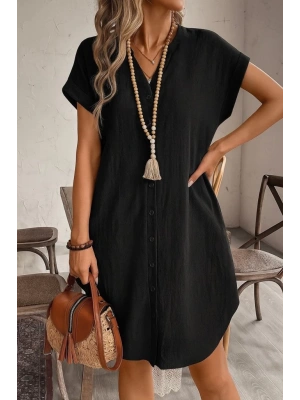 Kadın Kısa Kollu önden Düğmeli Ithal Keten Elbise