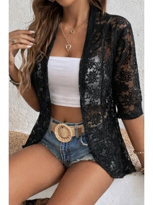 Kadın Kısa Kollu önü Açık Dantelli Ceket