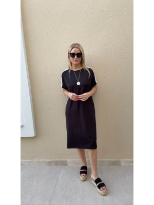 Kadın Kısa Kollu şerit Detay Midi Boy Elbise