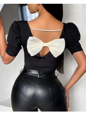 Kadın Kısa Kollu Sırt Inci Ve Kurdela Detay Karpuz Kol Yerli Krep Bluz. 109 Adet Standart Beden Gerisi 3 Beden