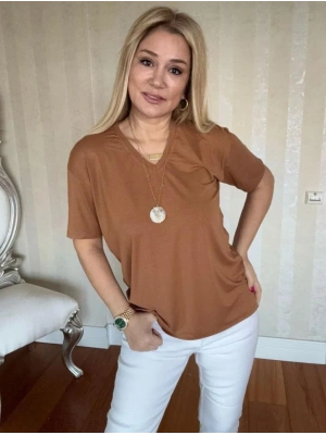 Kadın Kısa Kollu V Yaka Bluz
