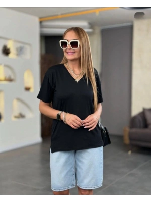 Kadın Kısa Kollu V Yaka Bluz