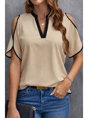 Kadın Kısa Kollu V Yakalı Ithal Krep Bluz