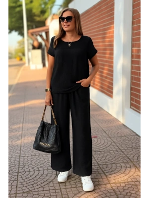 Kadın Kısa Kollu Yakası Açık Aerobin Bluz Ve Pantolon Ikili Takım