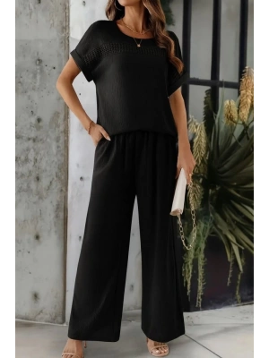 Kadın Kısa Kollu Yakası Açık Aerobin Bluz Ve Pantolon Ikili Takım