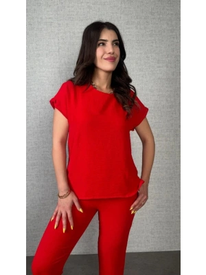Kadın Kısa Kollu Yuvarlak Yaka Aerobin Bluz Ve Pantolon Ikili Takım