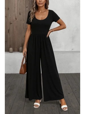 Kadın Kısa Kollu Yuvarlak Yaka Geniş Paçalı Bürümcük Tulum