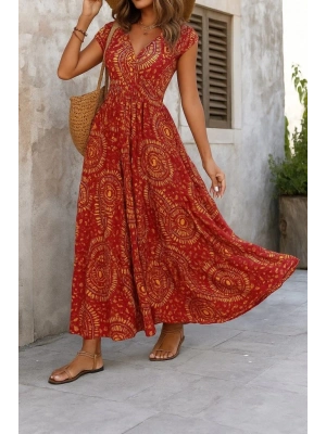 Kadın Kısa Yarasa Kanat Kollu V Yakalı Beli Büzgülü Süprem Elbise