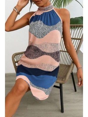 Kadın Kolsuz Boyundan Askılı Desenli Midi Süprem Elbise