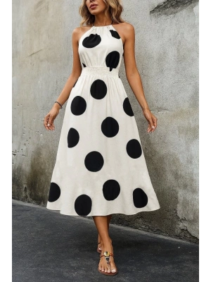 Kadın Kolsuz Boyundan Bağlamalı Beli Lastikli Dijital Baskı Süprem Uzun Elbise