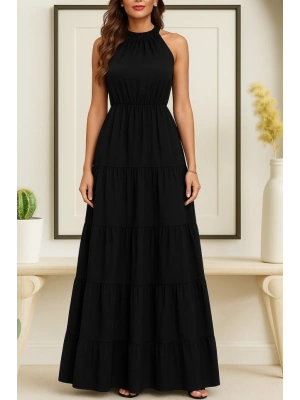 Kadın Kolsuz Halter Yaka Beli Lastiklidesenli Mikro Elbise