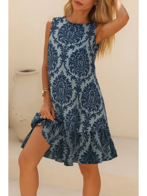 Kadın Kolsuz Sırttan Bağlamalı Fırfırlı Leopar Desenli Süprem Elbise