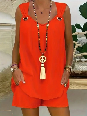 Kadın Kolsuz V Yaka Kuş Gözü Detay Bluz Short Aerobin Ikili Takım