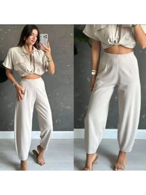 Kadın Krep Kumaş Balon Pantolon