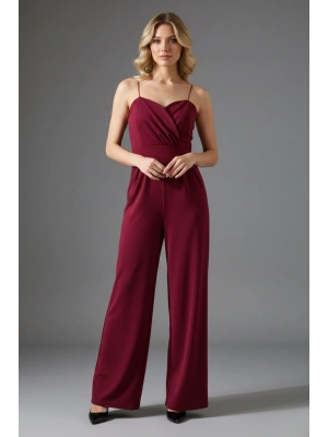 Kadın Kruvaze Yaka İthal Krep Kumaş Tulum