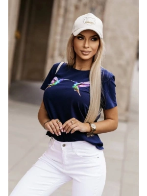 Kadın Kuş Desenli Süprem T-shirt