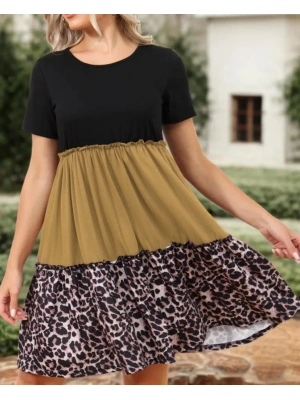 Kadın Leopar Detay üç Parça Viskon Elbise