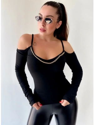 Kadın Omuz Dekolteli Zincir Detay Bluz