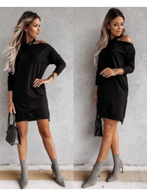 Kadın Omuz Detay İki İplik Mini Elbise