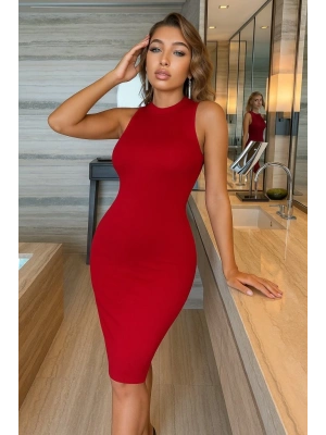 Kadın Omuzlardan Açık Bisiklet Yaka Janjan Krep Elbise