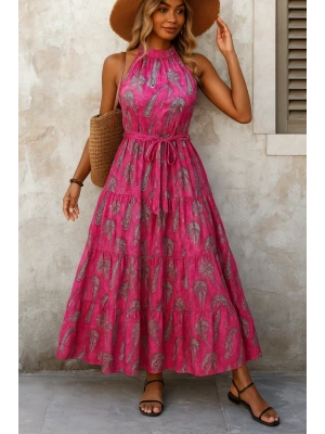 Kadın Omuzlardan Açık Boyundan Geçmeli Desenli Süprem Bluz