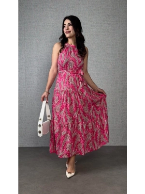 Kadın Omuzlardan Açık Boyundan Geçmeli Desenli Süprem Bluz