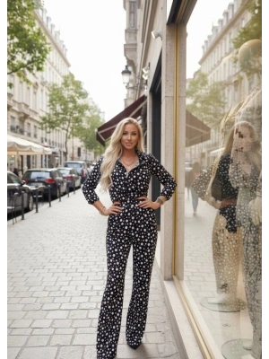 Kadın Puantiye Detay Kadife Kumaş Hırka Pantolon Ikili Takım