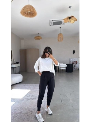 Kadın Scuba Modal Paça Manşet Pileli Pantolun