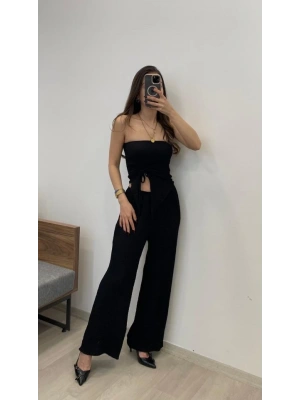 Kadın Sendy Kumaş Bağcık Detaylı Asimetrik Takım