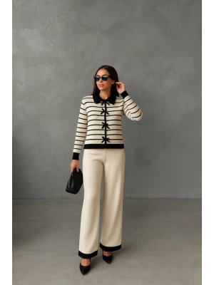 Kadın şerit Detay Bol Paça Pantolonlu ıkılı Takım