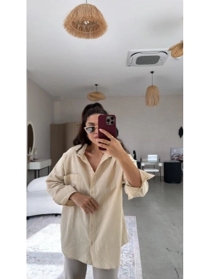 Kadın Tek Cepli Over Size Ketem Gömlek