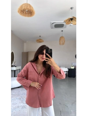 Kadın Tek Cepli Over Size Ketem Gömlek