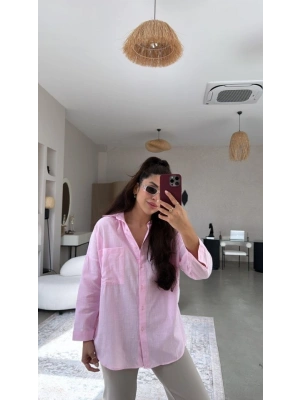 Kadın Tek Cepli Over Size Ketem Gömlek