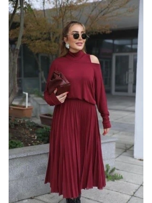 Kadın Triko Plise Ve Tül Detay Iki Parça Elbise