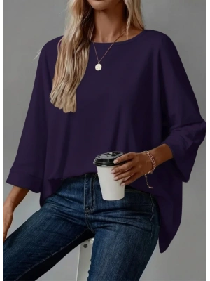 Kadın Truvakar Kollu Bisiklet Yaka Viskon Bluz