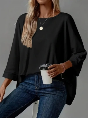 Kadın Truvakar Kollu Bisiklet Yaka Viskon Bluz