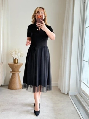 Kadın Tül Etekli Viskon Elbise