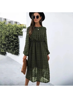 Kadın Uzun Kollu Astar Detay Fırsat ürün Ponpon şifon Elbise