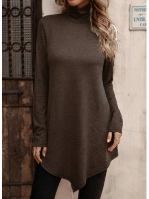 Kadın Uzun Kollu Balıkçı Yaka Asimetrik Kesim Detaylı Yün Viskon Bluz