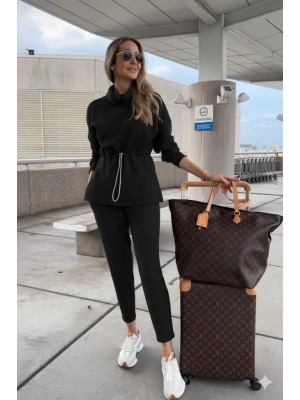 Kadın Uzun Kollu Balıkçı Yaka Belden Lastikli Modal Bluz Ve Pantolon Ikili Takım