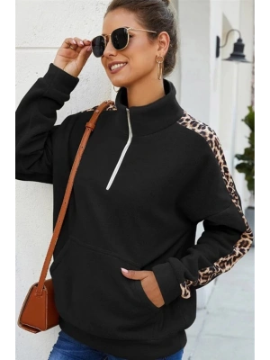 Kadın Uzun Kollu Balıkçı Yaka önden Fermuarlı Polar Bluz