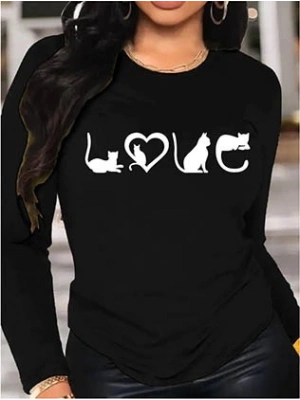 Kadın Uzun Kollu Bisiklet Yaka Baskılı Viskon Bluz