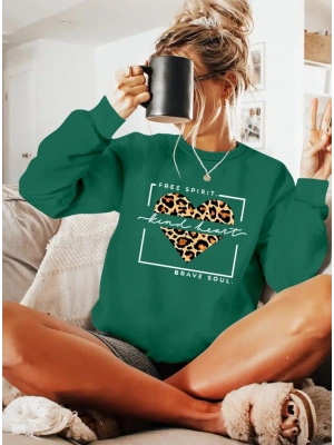 Kadın Uzun Kollu Bisiklet Yaka Desenli Viskon Iki Iplik Bluz