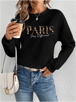 Kadın Uzun Kollu Bisiklet Yaka Desenli Viskon Iki Iplik Bluz