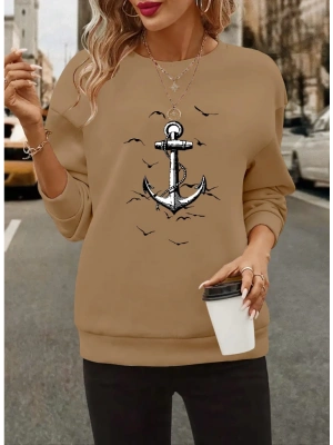 Kadın Uzun Kollu Bisiklet Yaka Desenli Viskon Iki Iplik Bluz