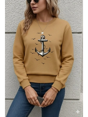 Kadın Uzun Kollu Bisiklet Yaka Desenli Viskon Iki Iplik Bluz