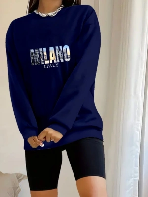 Kadın Uzun Kollu Bisiklet Yaka Desenli Viskon Iki Iplik Bluz